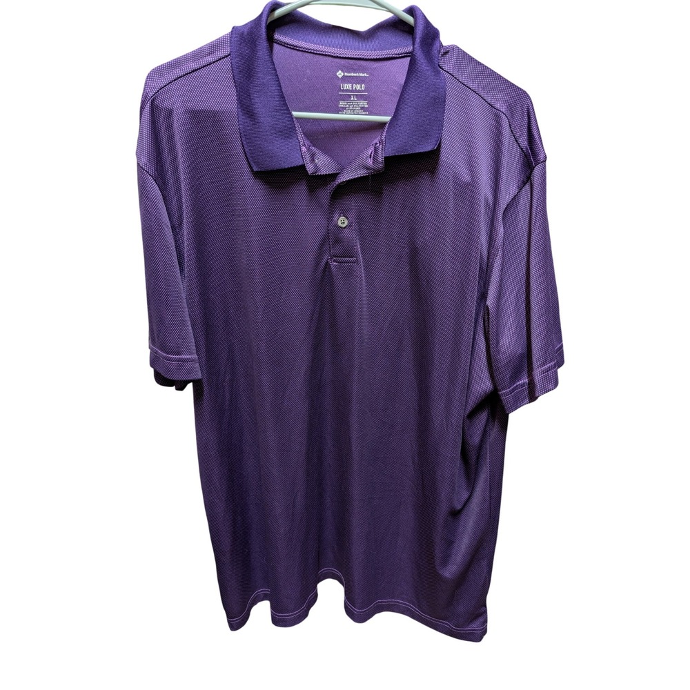 Members Mark Luxe Polo Mens XL Purple Textured Short Sleeve Performance Shirt